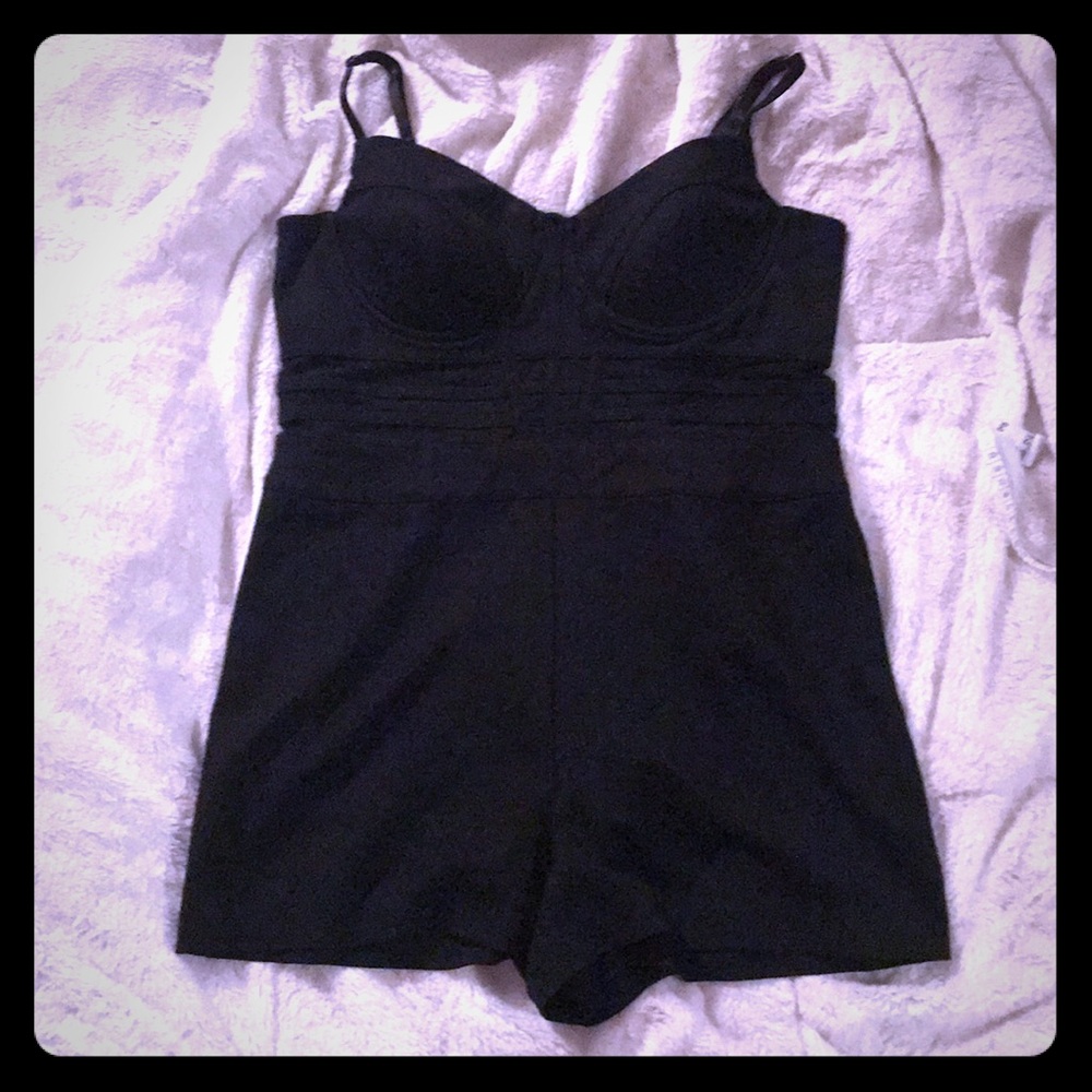 Black romper with see through mesh waist